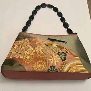 Elegant Silk Floral Embroidered Handbag